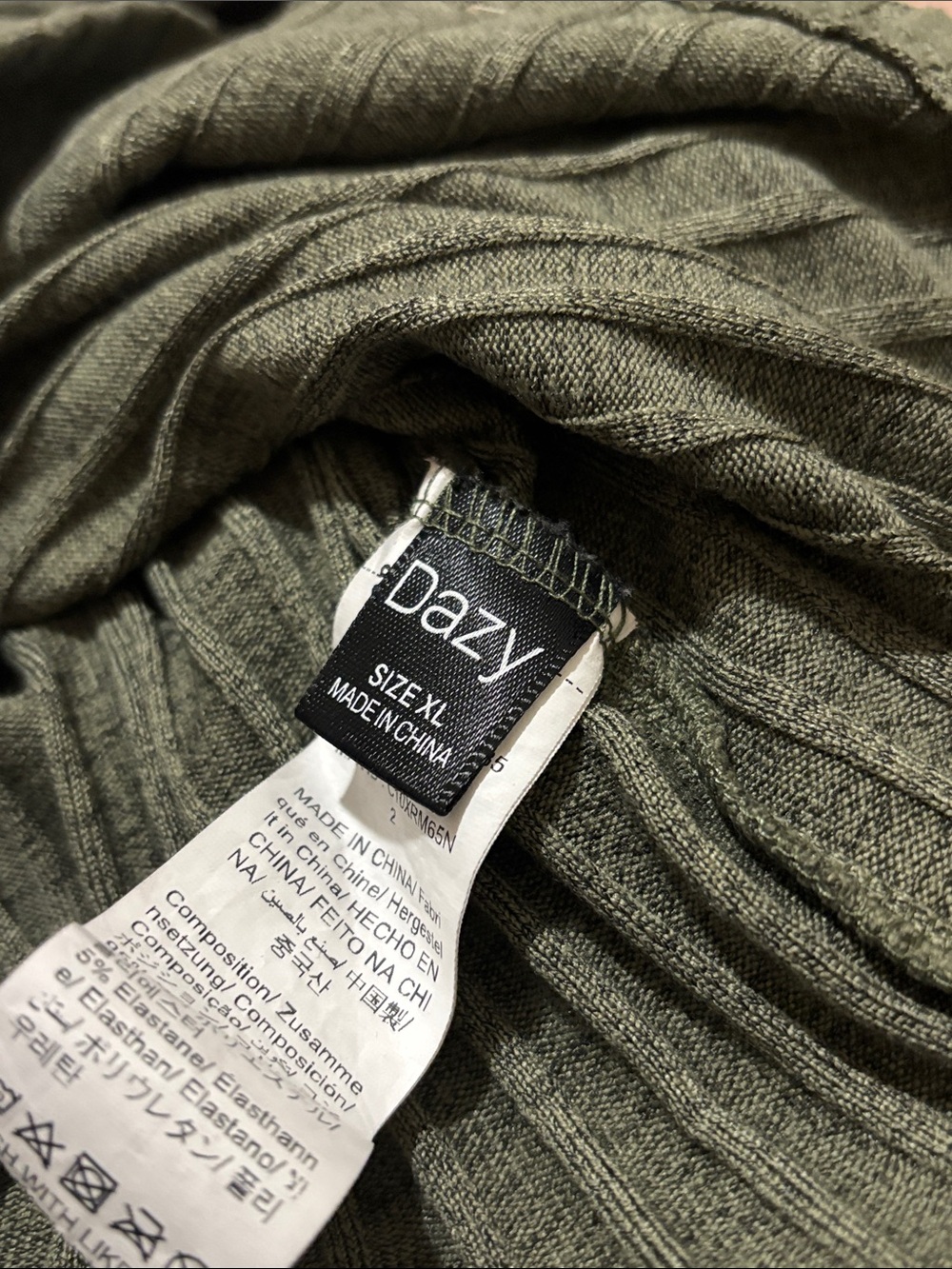 Chic Olive Green Ribbed Off-Shoulder Button-Back Sweater - Picture 3 of 3